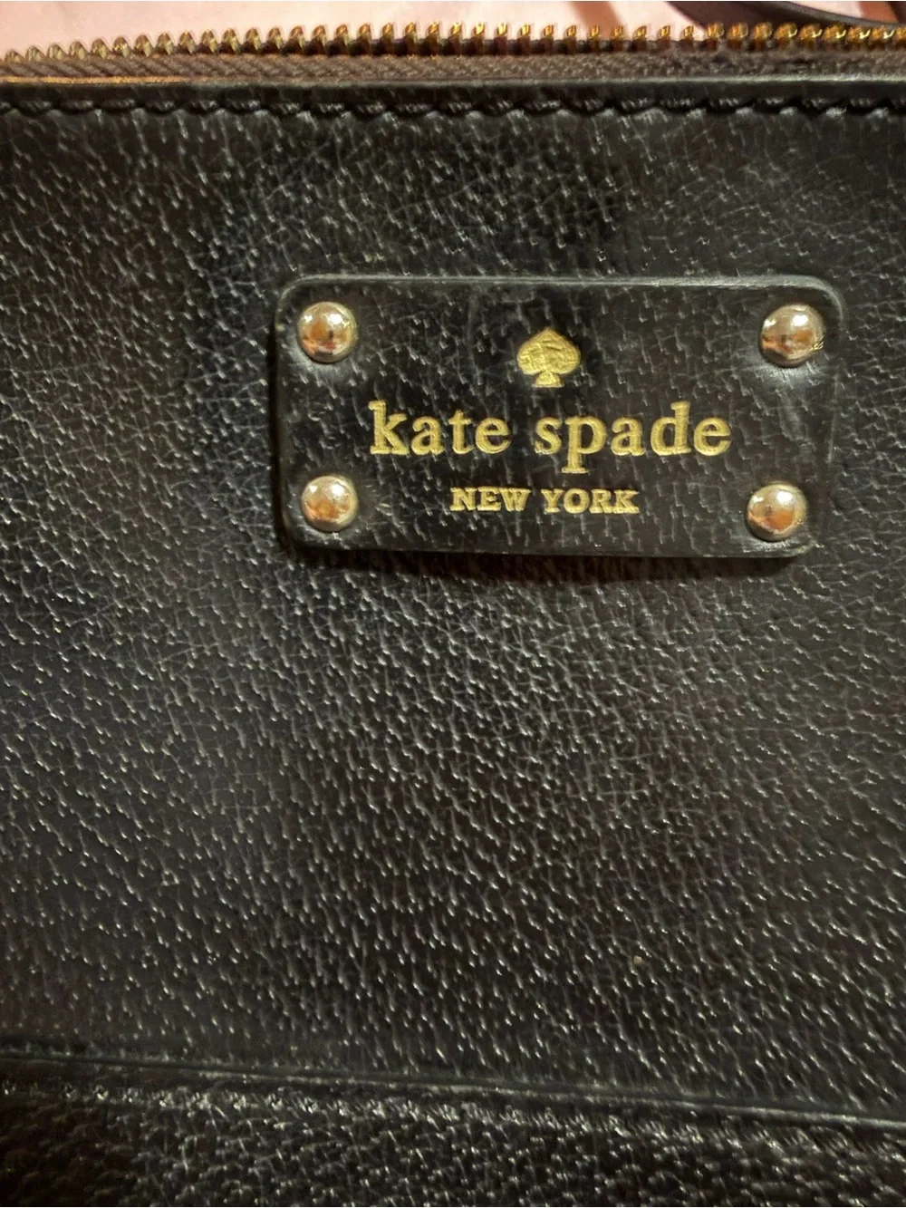 kate spade Black Pebbled Leather Crossbody Bag, hot pink inside lining